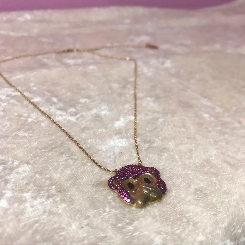 FREE Gabi Rielle Pink Rhinstones Sparkly Glam Cute Monkey Speak No Evil Necklace - Picture 5 of 9